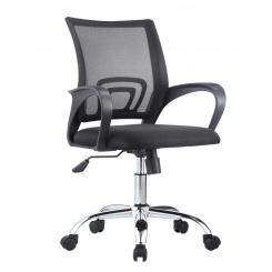 Silla oficina Rebezo c/mec basculante. Alt regulable c/pistón a gas. Respaldo de malla transpirable acrílica. Base cromada. Medida ext 500x500x1015 mm. Color negro.