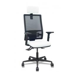 Silla Piqueras Y Crespo Bormate Brazos 2D Apoyo Lumbar Y Cabecero Regulables Mecanismo Asincro Ruedas Nylon De 65 Respaldo De Malla Negra Y Asiento Tapizado Bali Blanco