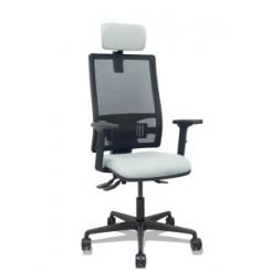 Silla Piqueras Y Crespo Bormate Brazos 2D Apoyo Lumbar Y Cabecero Regulables Mecanismo Asincro Ruedas Nylon De 65 Respaldo De Malla Negra Y Asiento Tapizado Bali Gris Claro