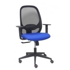 Silla Piqueras Y Crespo Cilanco Negra Uso Intensivo Brazos Regulables Mecanismo Sincro Con Regulador De Tension Refuerzo Lumbar Regulable Ruedas Parquet Respaldo De Malla Negra Y Asiento Tapizado Bali Azul