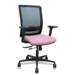 Silla Piqueras Y Crespo Haches Brazos 2D Regulables Mecanismo Sincro Con Traslack Apoyo Lumbar Respaldo Malla Negra Y Asiento Tapizado Bali Rosa