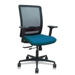 Silla Piqueras Y Crespo Haches Brazos 2D Regulables Mecanismo Sincro Con Traslack Apoyo Lumbar Respaldo Malla Negra Y Asiento Tapizado Bali Verde Petroleo