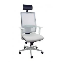 Silla Piqueras Y Crespo Horna Brazos  Regulables Cabecero Incluido Mecanismo Sincro Apoyo Lumbar Respaldo Malla Blanca Transpirable Y Asiento Tapizado Bali Blanco