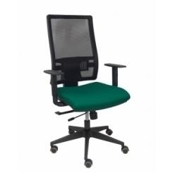 Silla Piqueras Y Crespo Horna Brazos Regulables Mecanismo Traslack Altura Y Apoyo Lumbar Regulable Rueda Parquet Respaldo Malla Negra Transpirable Y Asiento Tapizado Bali Verde Botella
