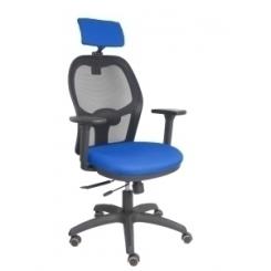 Silla Piqueras Y Crespo Jorquera Brazos 3D Y Cabecero Regulables Mecanismo Sincro Con Traslack Ruedas Parquet Respaldo De Malla Negra Y Asiento Tapizado Bali Azul