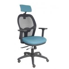 Silla Piqueras Y Crespo Jorquera Brazos 3D Y Cabecero Regulables Mecanismo Sincro Con Traslack Ruedas Parquet Respaldo De Malla Negra Y Asiento Tapizado Bali Azul Cielo