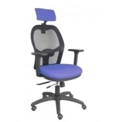 Silla Piqueras Y Crespo Jorquera Brazos 3D Y Cabecero Regulables Mecanismo Sincro Con Traslack Ruedas Parquet Respaldo De Malla Negra Y Asiento Tapizado Bali Azul Claro