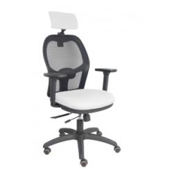 Silla Piqueras Y Crespo Jorquera Brazos 3D Y Cabecero Regulables Mecanismo Sincro Con Traslack Ruedas Parquet Respaldo De Malla Negra Y Asiento Tapizado Bali Blanco