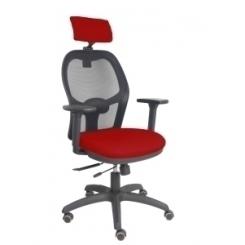 Silla Piqueras Y Crespo Jorquera Brazos 3D Y Cabecero Regulables Mecanismo Sincro Con Traslack Ruedas Parquet Respaldo De Malla Negra Y Asiento Tapizado Bali Granate