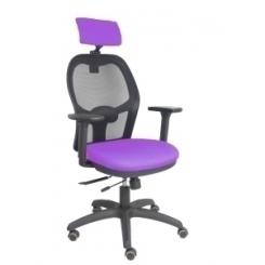 Silla Piqueras Y Crespo Jorquera Brazos 3D Y Cabecero Regulables Mecanismo Sincro Con Traslack Ruedas Parquet Respaldo De Malla Negra Y Asiento Tapizado Bali Lila