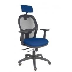 Silla Piqueras Y Crespo Jorquera Brazos 3D Y Cabecero Regulables Mecanismo Sincro Con Traslack Ruedas Parquet Respaldo De Malla Negra Y Asiento Tapizado Bali Marino