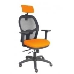 Silla Piqueras Y Crespo Jorquera Brazos 3D Y Cabecero Regulables Mecanismo Sincro Con Traslack Ruedas Parquet Respaldo De Malla Negra Y Asiento Tapizado Bali Naranja
