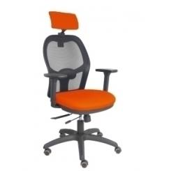 Silla Piqueras Y Crespo Jorquera Brazos 3D Y Cabecero Regulables Mecanismo Sincro Con Traslack Ruedas Parquet Respaldo De Malla Negra Y Asiento Tapizado Bali Naranja Oscuro