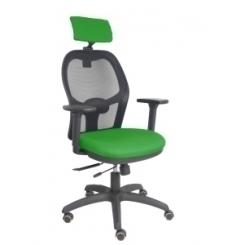 Silla Piqueras Y Crespo Jorquera Brazos 3D Y Cabecero Regulables Mecanismo Sincro Con Traslack Ruedas Parquet Respaldo De Malla Negra Y Asiento Tapizado Bali Verde
