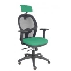 Silla Piqueras Y Crespo Jorquera Brazos 3D Y Cabecero Regulables Mecanismo Sincro Con Traslack Ruedas Parquet Respaldo De Malla Negra Y Asiento Tapizado Bali Verde Esmeralda