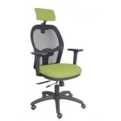 Silla Piqueras Y Crespo Jorquera Brazos 3D Y Cabecero Regulables Mecanismo Sincro Con Traslack Ruedas Parquet Respaldo De Malla Negra Y Asiento Tapizado Bali Verde Oliva