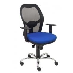Silla Piqueras Y Crespo Jorquera Brazos Regulables Mecanismo Sincro Ruedas Nylon Respaldo De Malla Negra Base Cromada Y Asiento Tapizado Bali Azul
