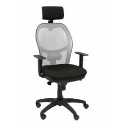 Silla Piqueras Y Crespo Jorquera Brazos Y Cabecero Regulables Mecanismo Sincro Ruedas Nylon Respaldo De Malla Gris Y Asiento Tapizado Bali Negro