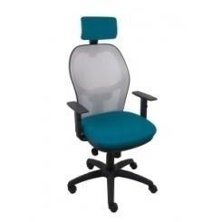 Silla Piqueras Y Crespo Jorquera Brazos Y Cabecero Regulables Mecanismo Sincro Ruedas Nylon Respaldo De Malla Gris Y Asiento Tapizado Bali Verde Petroleo