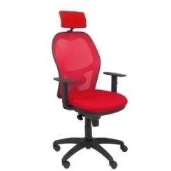 Silla Piqueras Y Crespo Jorquera Brazos Y Cabecero Regulables Mecanismo Sincro Ruedas Nylon Respaldo De Malla Roja Y Asiento Tapizado Bali Rojo