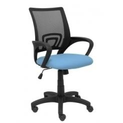 Silla Piqueras Y Crespo Vianos Brazos Fijos Mecanismo Basculante Con Regulador De Presion Elevacion Del Asiento En Altura Ruedas Nylon Respaldo Malla Transpirable Negra Y Tapizado Bali Azul Cielo
