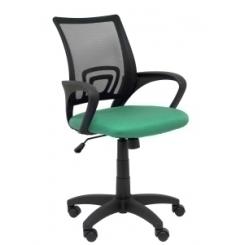 Silla Piqueras Y Crespo Vianos Brazos Fijos Mecanismo Basculante Con Regulador De Presion Elevacion Del Asiento En Altura Ruedas Nylon Respaldo Malla Transpirable Negra Y Tapizado Bali Verde Esmeralda