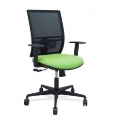 Silla Piqueras Y Crespo Yunquera Brazos Regulable Ergonomica Mecanismo Sincro Respaldo Malla Negra Asiento Tapizado Bali Pistacho