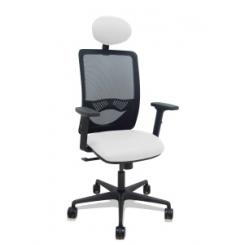 Silla Piqueras Y Crespo Zulema Brazos 2D Y Apoyo Lumbar Regulables Cabecero Fijo Mecanismo Sincro Ruedas Nylon De 65 Respaldo De Malla Negra Y Asiento Tapizado Bali Blanco