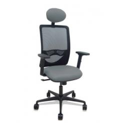 Silla Piqueras Y Crespo Zulema Brazos 2D Y Apoyo Lumbar Regulables Cabecero Fijo Mecanismo Sincro Ruedas Nylon De 65 Respaldo De Malla Negra Y Asiento Tapizado Bali Gris