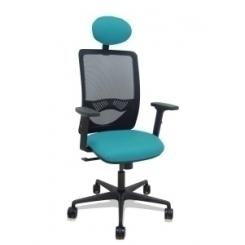 Silla Piqueras Y Crespo Zulema Brazos 2D Y Apoyo Lumbar Regulables Cabecero Fijo Mecanismo Sincro Ruedas Nylon De 65 Respaldo De Malla Negra Y Asiento Tapizado Bali Turquesa