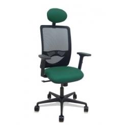 Silla Piqueras Y Crespo Zulema Brazos 2D Y Apoyo Lumbar Regulables Cabecero Fijo Mecanismo Sincro Ruedas Nylon De 65 Respaldo De Malla Negra Y Asiento Tapizado Bali Verde Botella