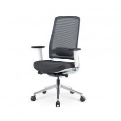 Sillas operativa profesional VANU-W estructura color blanco tapizado negro sincro 5 pos. brazos 4D