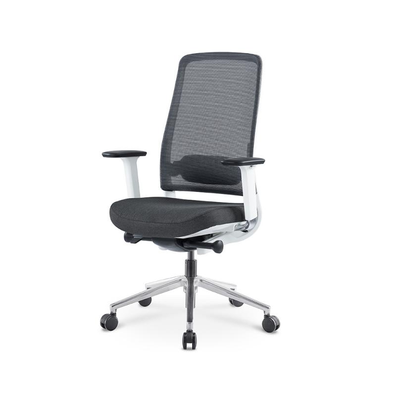 Sillas operativa profesional VANU-W estructura color blanco tapizado negro sincro 5 pos. brazos 4D