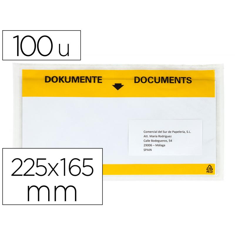 sobre-autoadhesivo-q-connect-portadocumentos-multilingue-225x165-mm-ventana-transparente-paquete-de-100