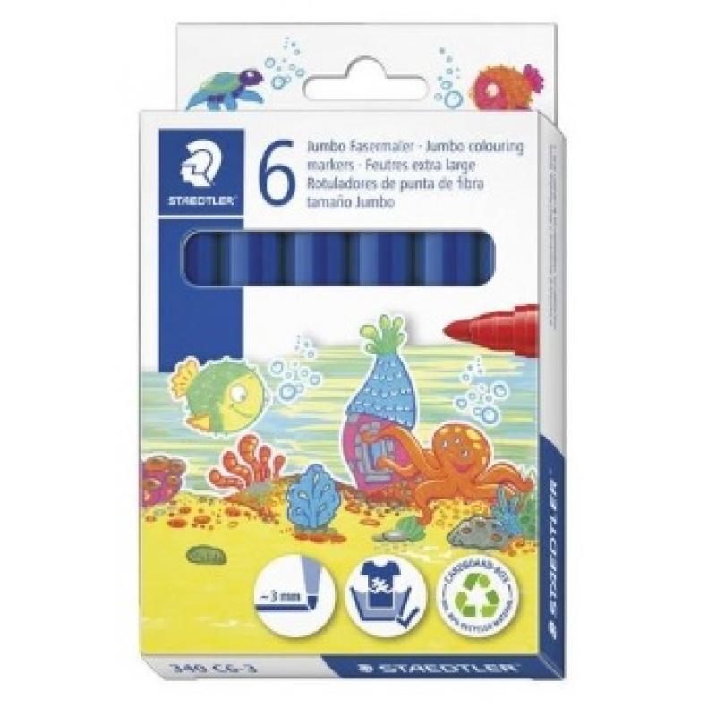 STAEDTLER Estuche con 6 marcadores escolares JUMBO 3,0mm color azul