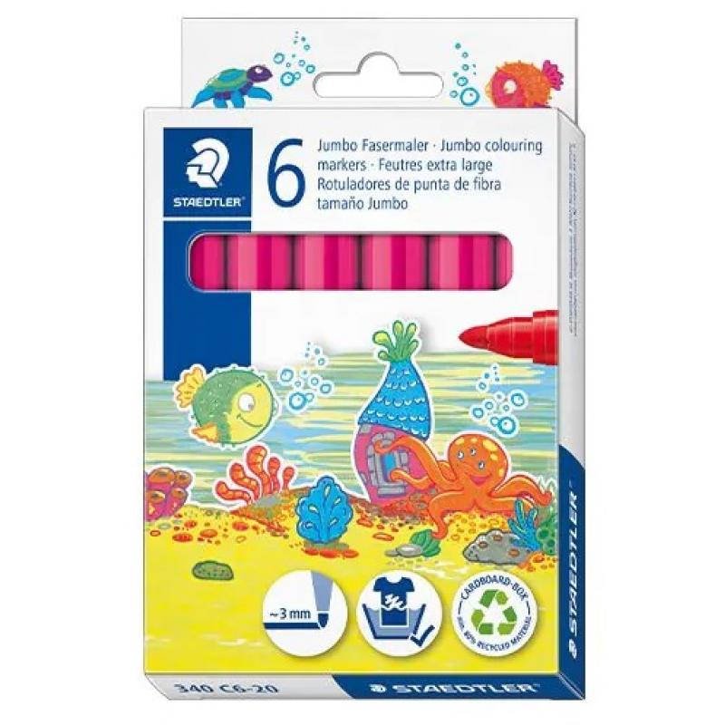 STAEDTLER Estuche con 6 marcadores escolares JUMBO 3,0mm color magenta