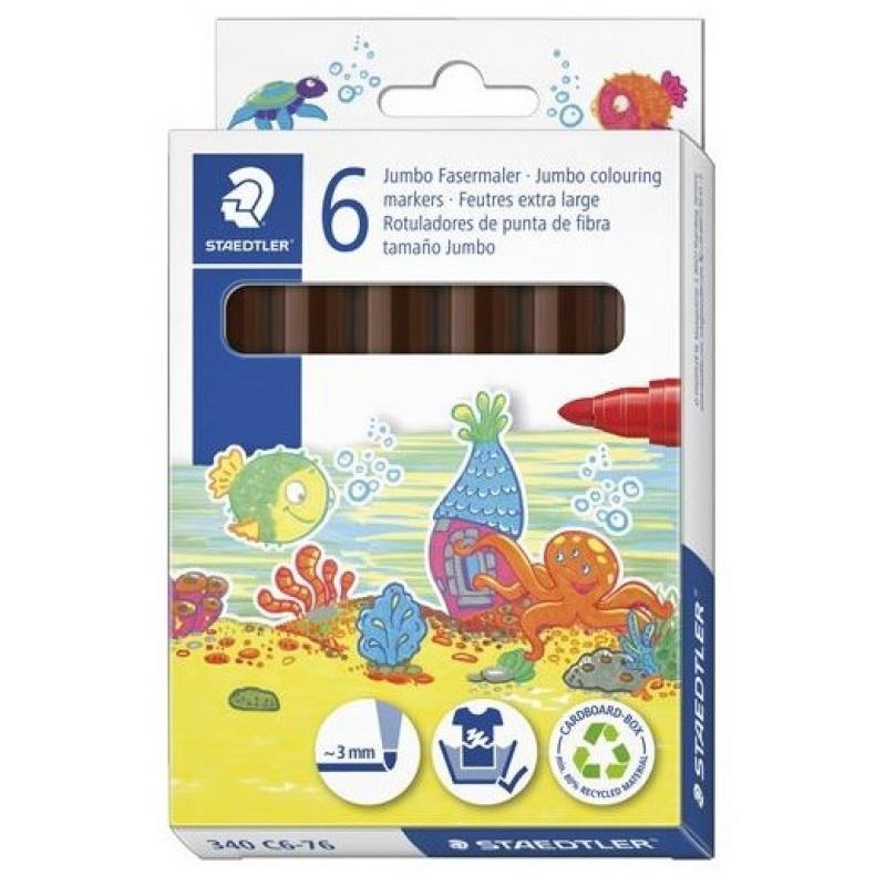 STAEDTLER Estuche con 6 marcadores escolares JUMBO 3,0mm color marrón