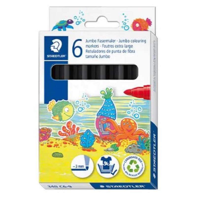 STAEDTLER Estuche con 6 marcadores escolares JUMBO 3,0mm color negro