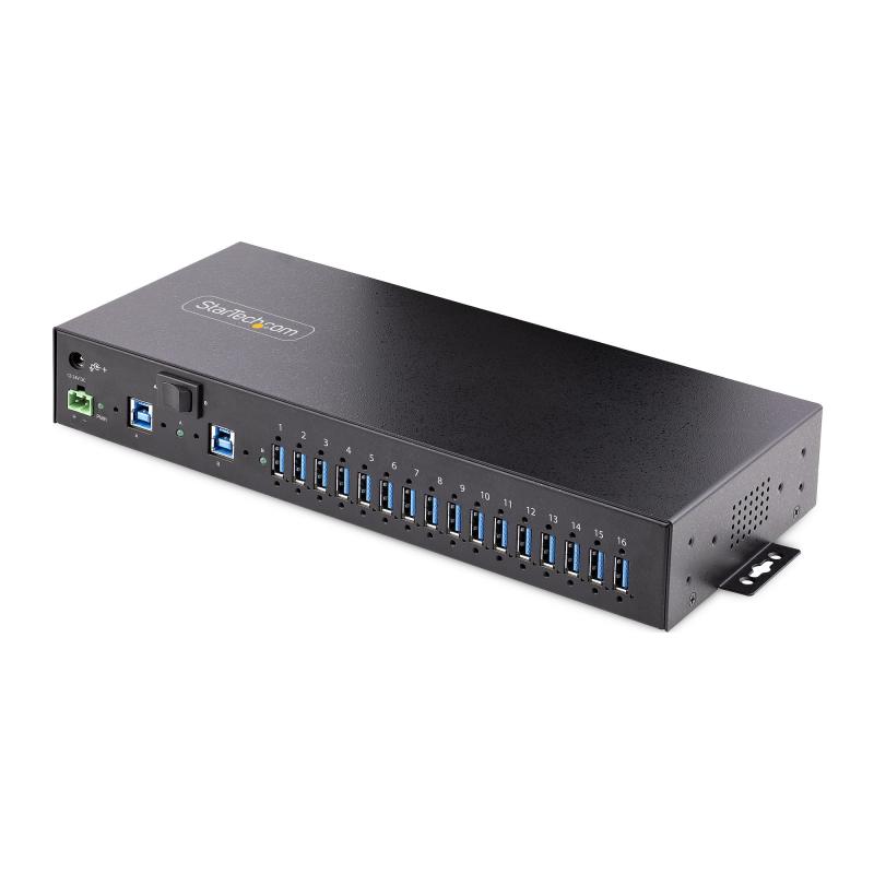 startechcom-hub-ladron-usb-30-5gb-de-16-puertos-industrial-metal-montaje-en-rack-superficie-din-carga-compartida-usb-120w-esd-bloque-de-terminales-switch-de-2-hosts