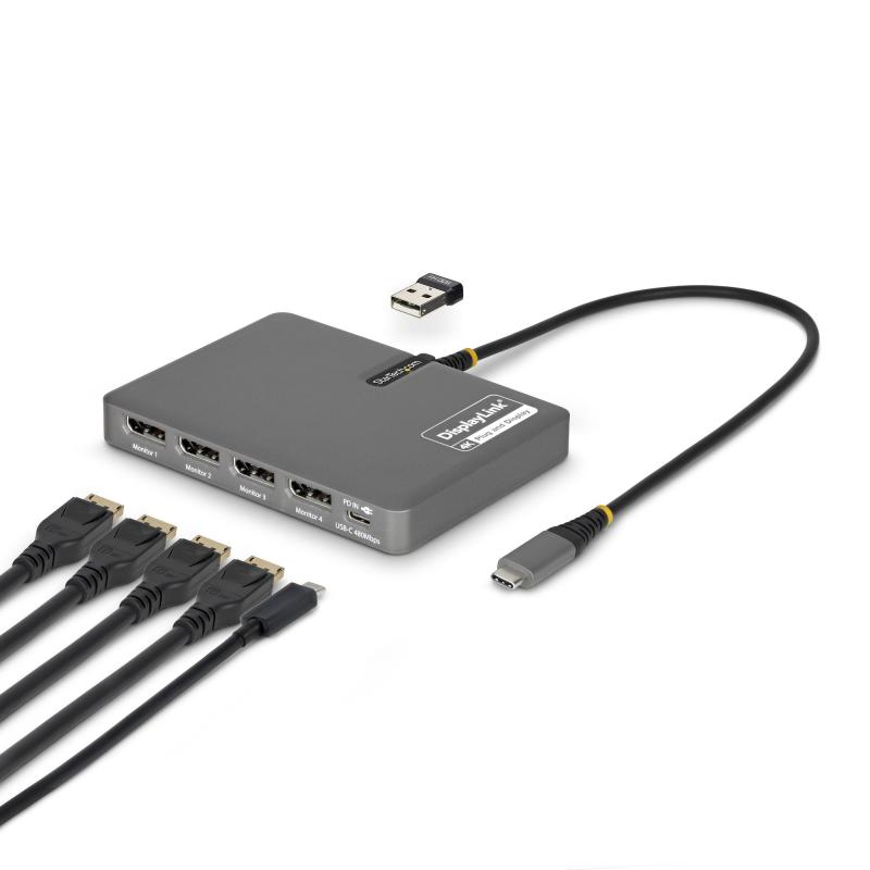 startechcom-quad-usb-dp-adapt-base-para-portatil-y-replicador-de-puertos-alambrico-usb-32-gen-1-31-gen-1-type-c-gris