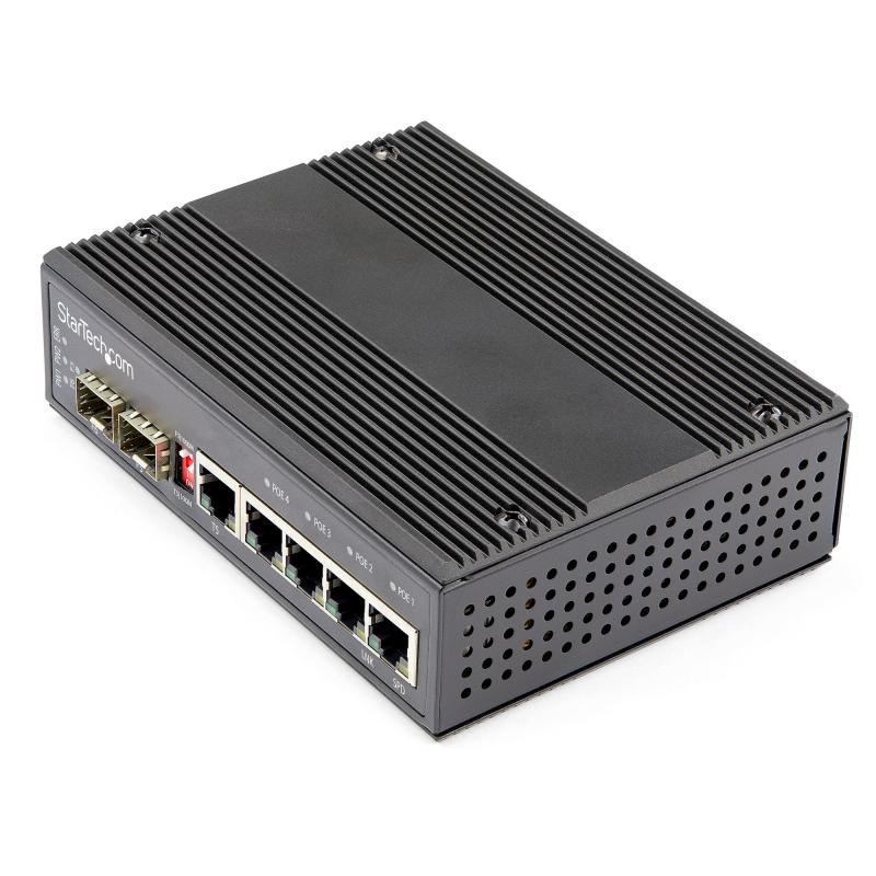 startechcom-switch-conmutador-industrial-ethernet-gigabit-6-puertos-4x-rj45-poe-2-ranuras-sfp-poe-de-30w-12-48vdc-din-ies1g52up12v