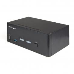 StarTech.com Switch Conmutador KVM de 2 Puertos HDMI 2.0 4K para 2 Monitores - Vídeo de 4K y 60Hz Ultra HD - HDR - Hub Ladrón USB 3.0 de 2 Puertos y 4 Puertos USB 2.0 HID - Audio - HotKey - TAA
