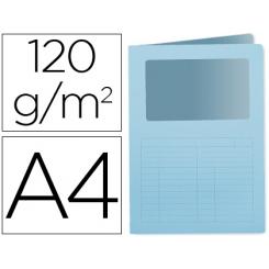 Subcarpeta cartulina Q-CONNECT DIN A4 azul con ventana transparente 120 g/m2