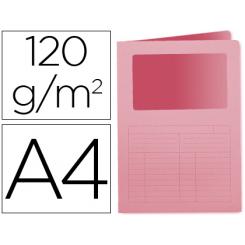 Subcarpeta cartulina Q-CONNECT DIN A4 rosa con ventana transparente 120 g/m2