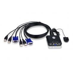 ATEN Switch KVM formato cable VGA USB de 2 puertos con selector remoto de puerto