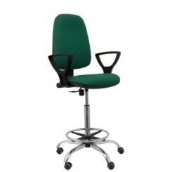 Taburete Piqueras Y Crespo Sierra Cp Brazos Fijos Ergonomico Mecanismo De Contacto Permanente Regulable En Altura Y Aro Reposapies Cromado Asiento Y Respaldo Tapizados Bali Verde Botella