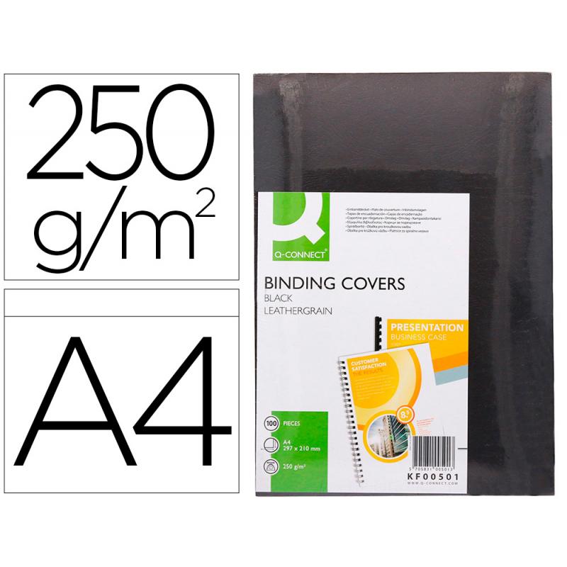 tapa-de-encuadernacion-q-connect-carton-din-a4-negro-simil-piel-250-gr-caja-de-100-unidades