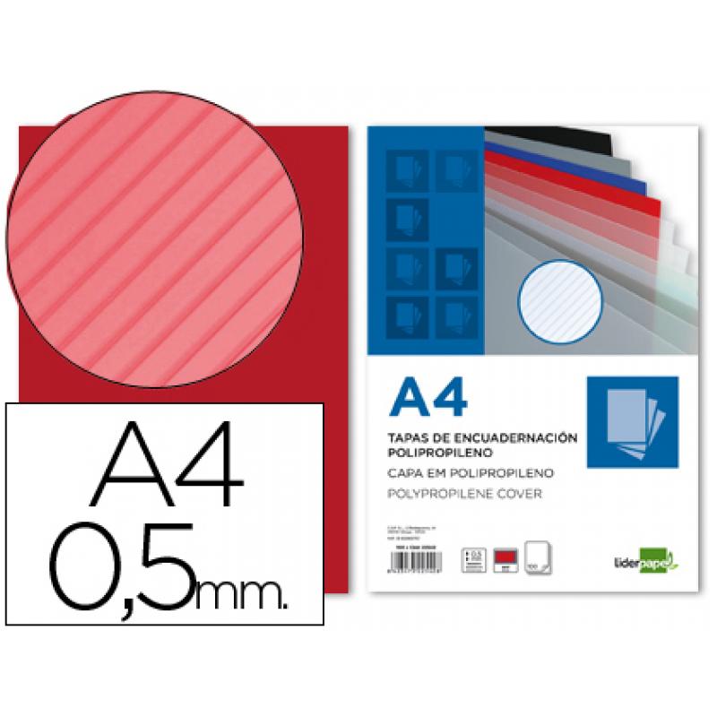 tapa-encuadernacion-liderpapel-polipropileno-rayado-a4-05mm-rojo-paquete-de-100-unidades