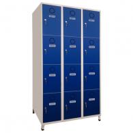 Taquilla Monoblok 3 módulos de 30 de 4 puertas total 12 puertas 1.900 Alto x 900 Ancho x 500 Fondo cuerpo gris puerta azul