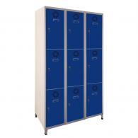 Taquilla Monoblok 3 módulos de 30 de 3 puertas total 9 puertas 1.900 Alto x 900 Ancho x 500 Fondo cuerpo gris puerta azul